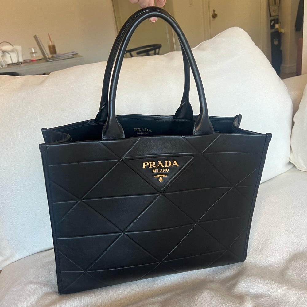 Large Leather Prada Symbole Bag with Topstitching